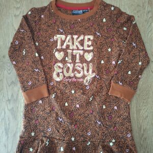 Twoday sweatjurk bruin tijgerprint "Take It Easy" pailletten maat 98/104 nette staat