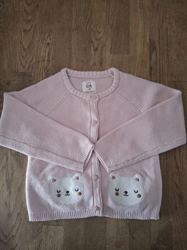 Baby C&A gebreide cardigan roze katjes zakjes maat 98 nette staat