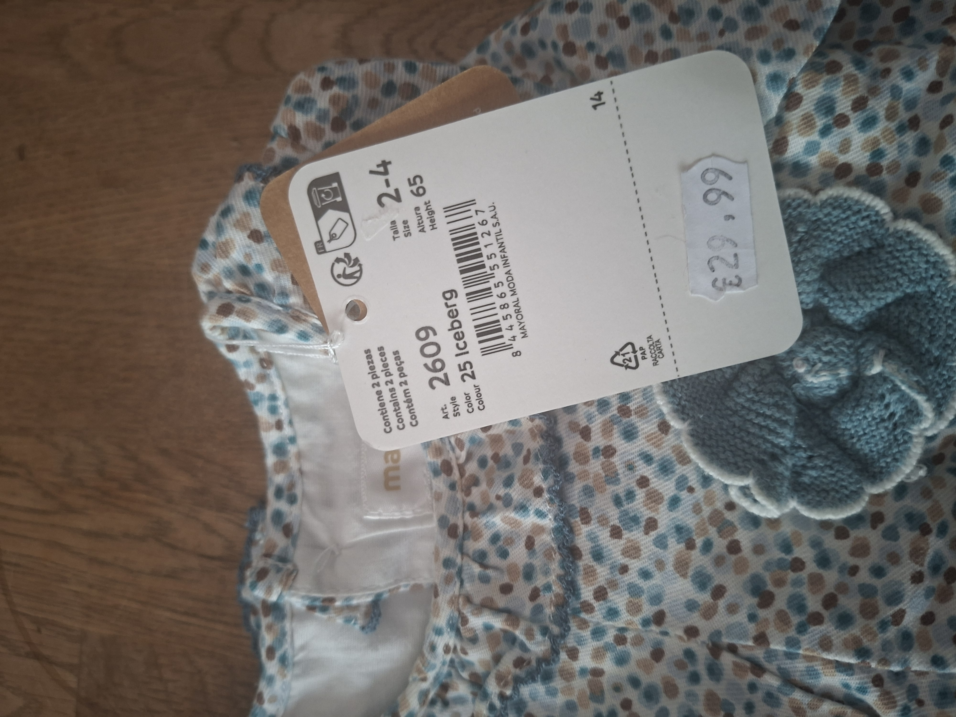 20260506_163235 Mayoral Newborn romper setje stippen ijsblauw maat 68