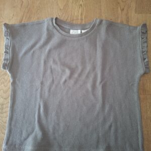 Zara gebreid topje grijs waffle-knit ruche mouwen maat 98