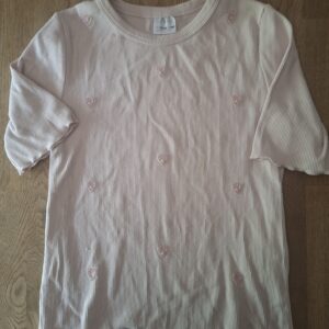 Zara T-shirt roze ribstof parel hartjes maat 158