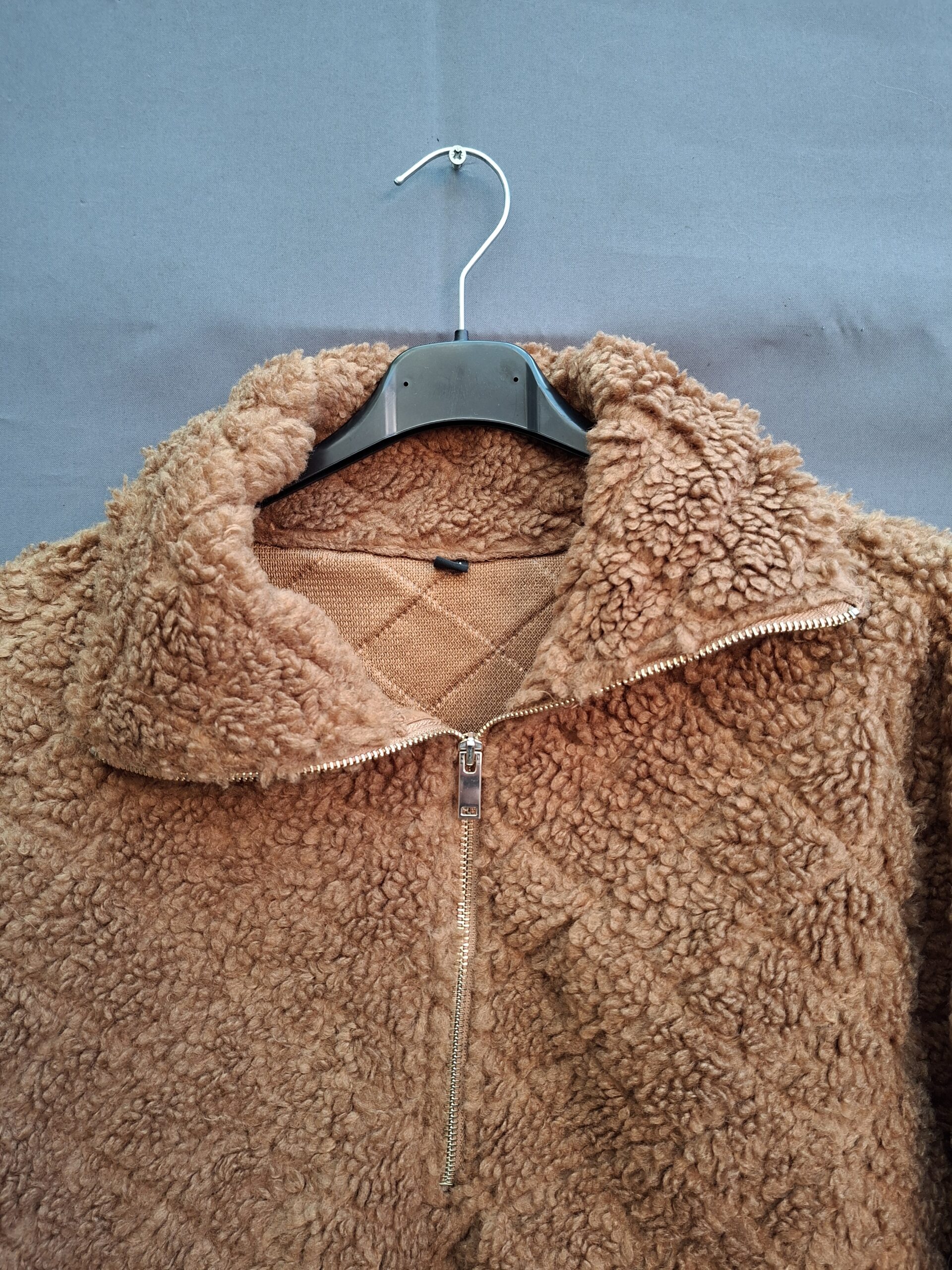 Teddy fleece vest camel/cognac rits maat L/XL