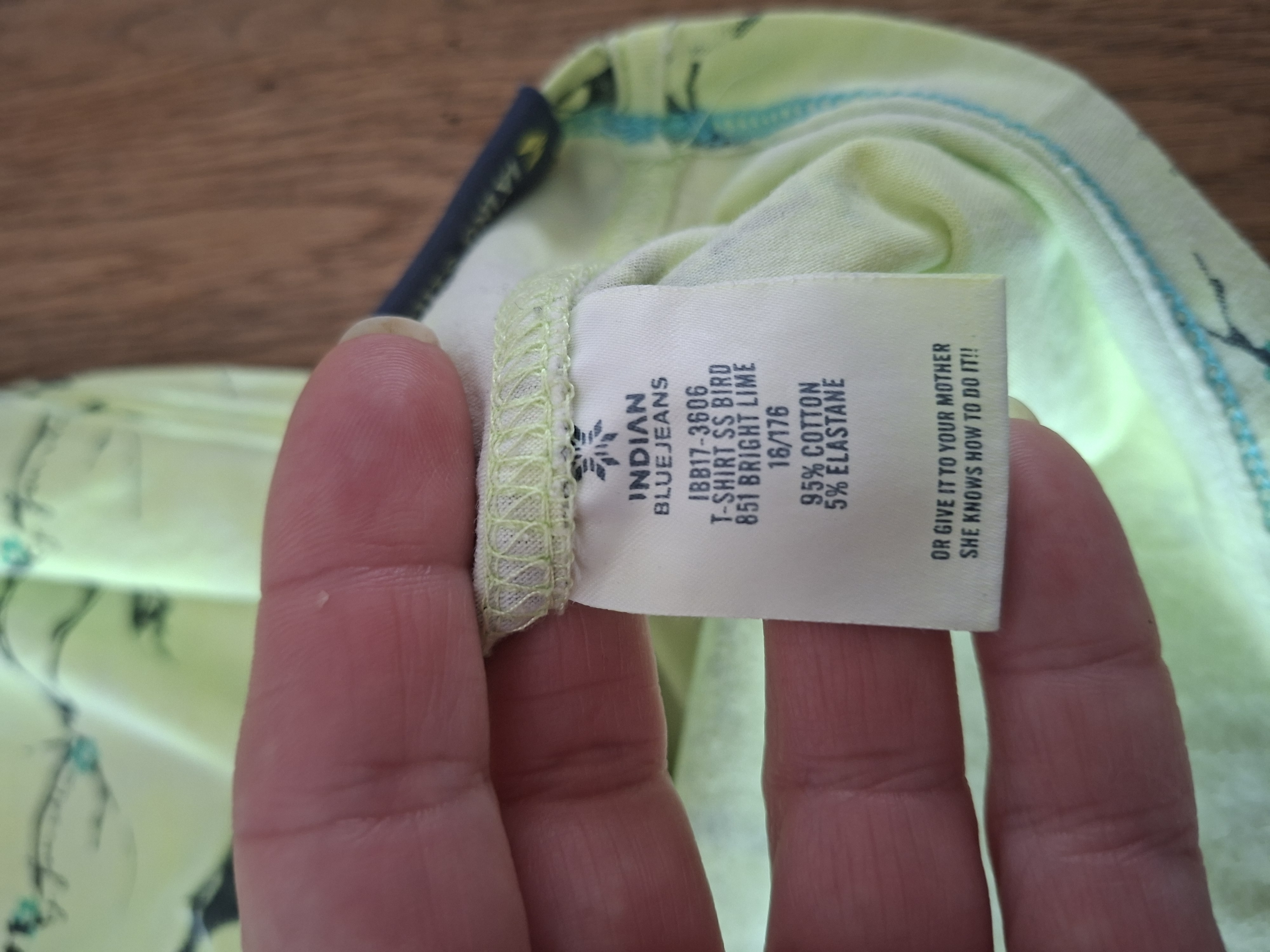 Indian Blue Jeans t-shirt lime groen vogelprint maat 176