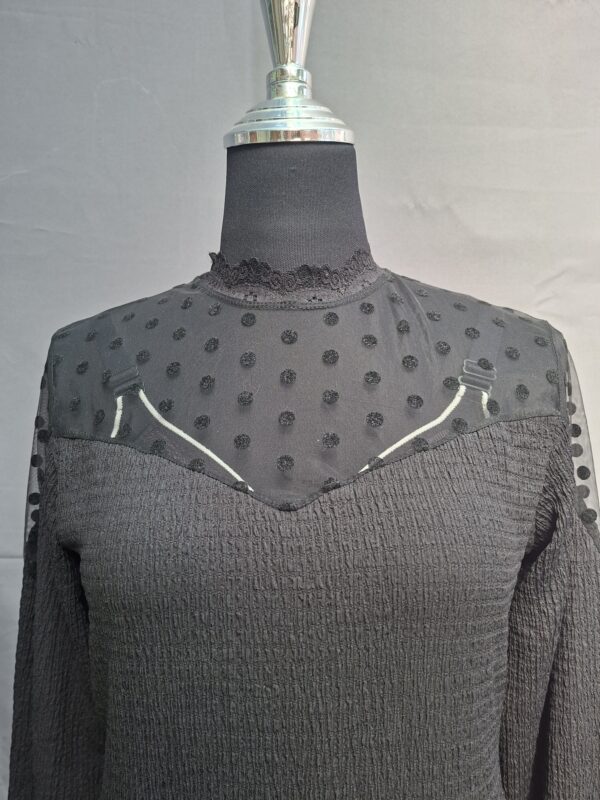 Musthaves by Elja midi-jurk zwart met kant en stippen