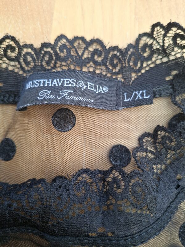 Musthaves by Elja midi-jurk zwart met kant en stippen