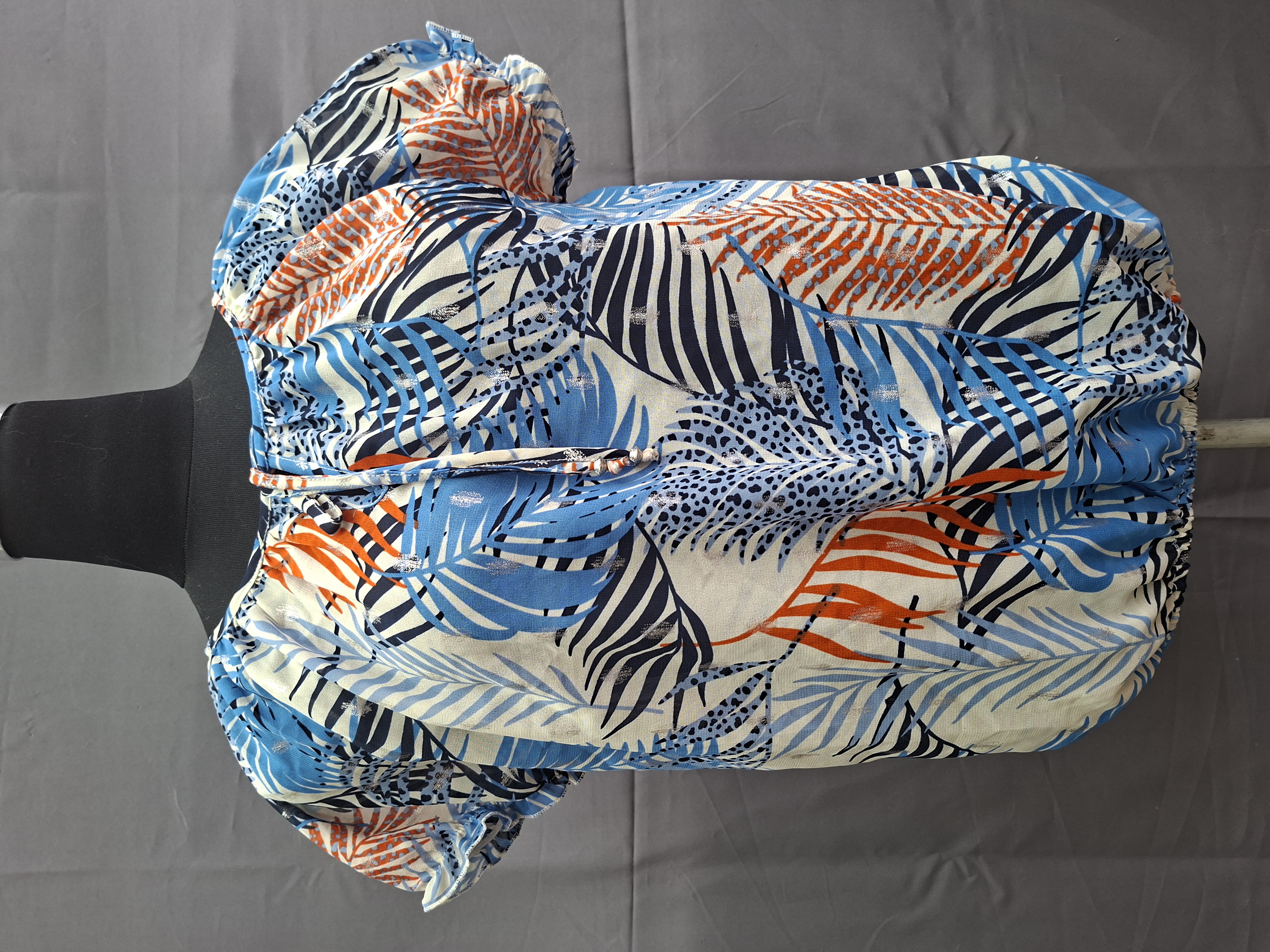 City Life blouse tropische print blauw/oranje