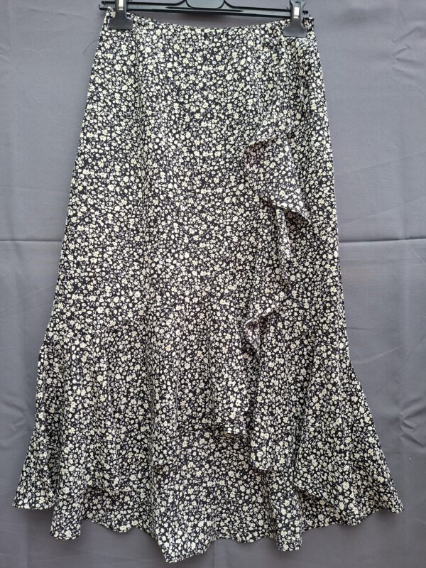 Loavies maxi rok zwart bloemenprint met volant