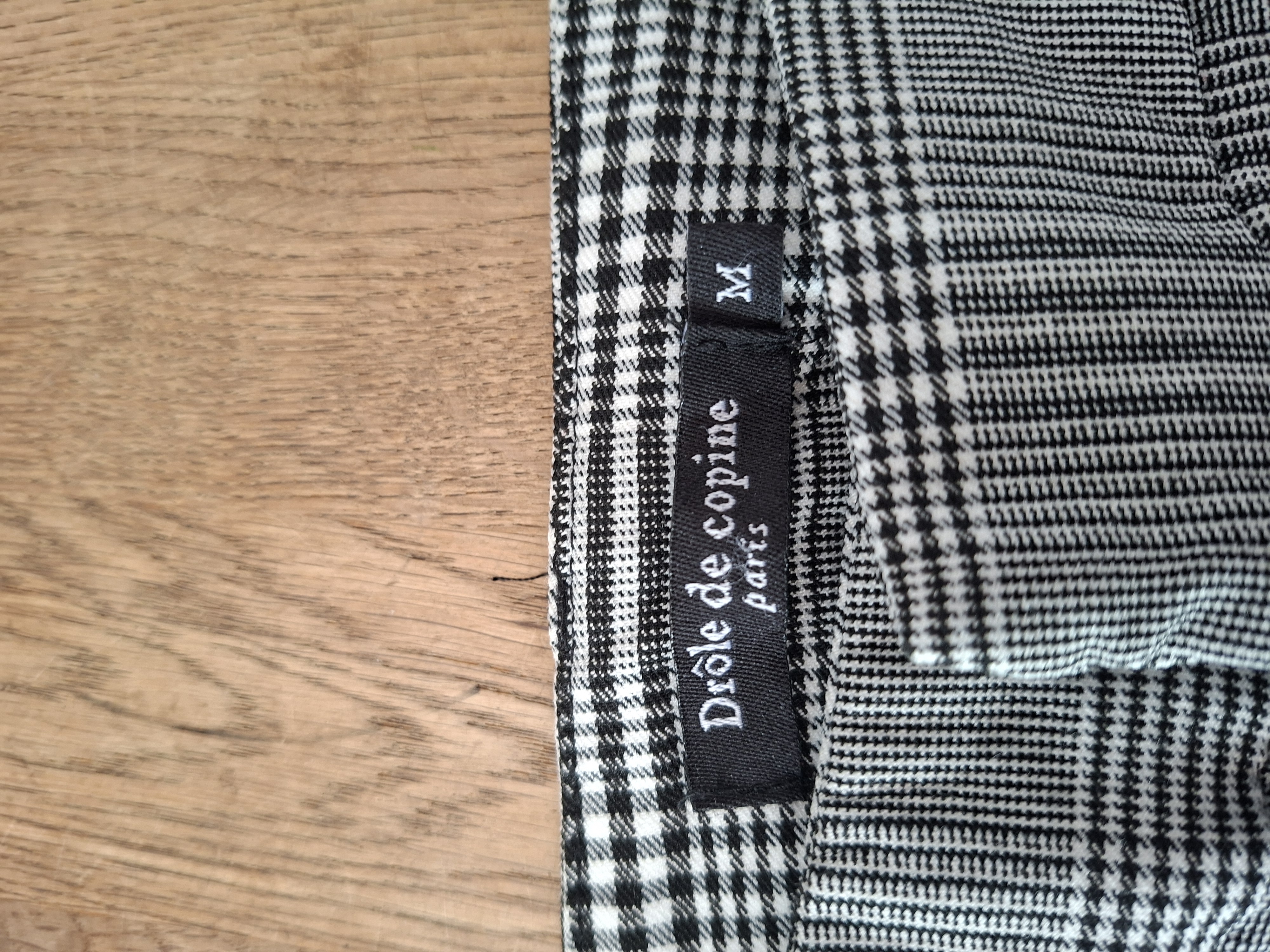 Drôle de Copine Paris geruite broek zwart wit tapered maat M