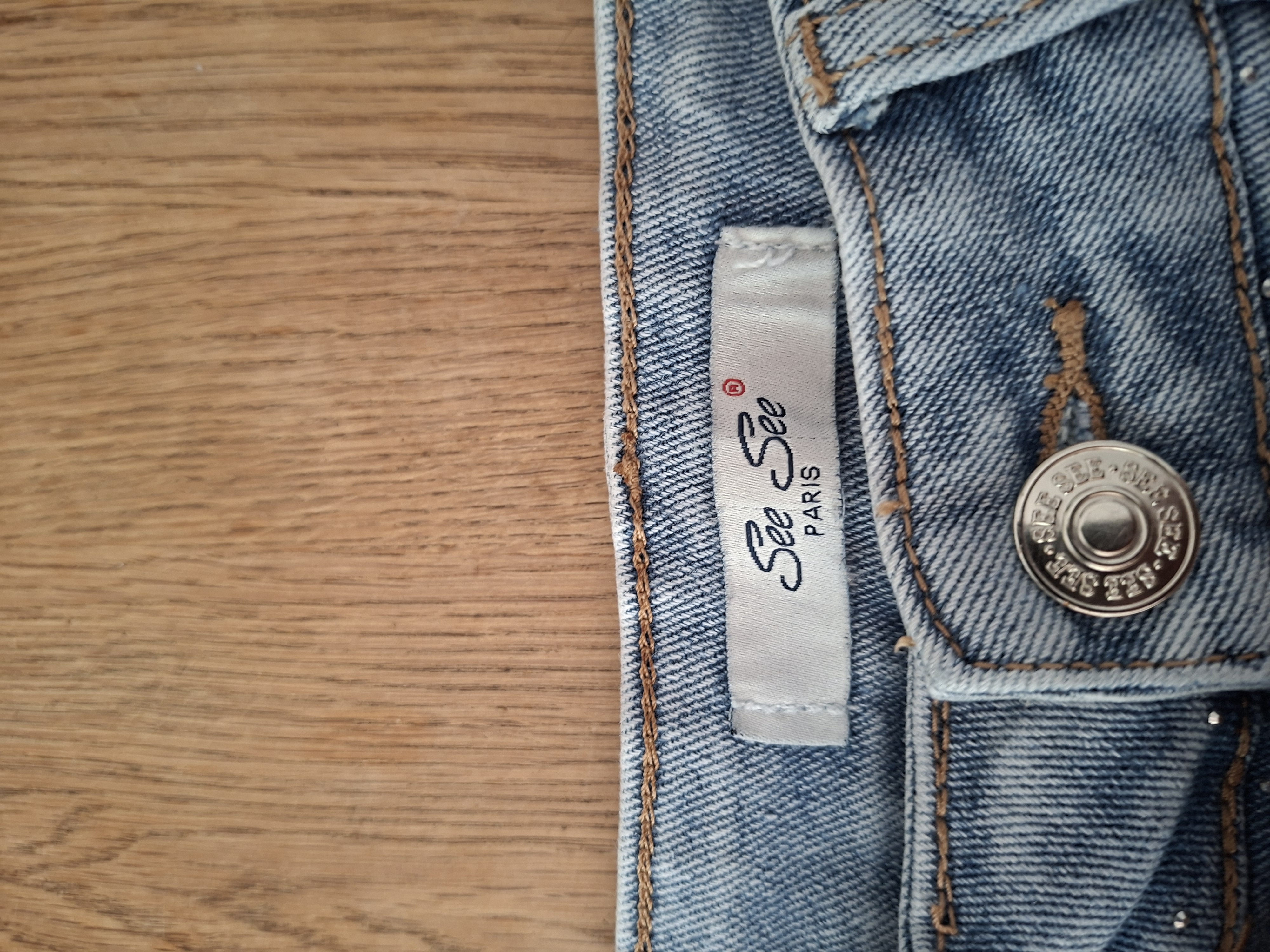 See See Paris wide leg spijkerbroek lichtblauw met strass maat 36
