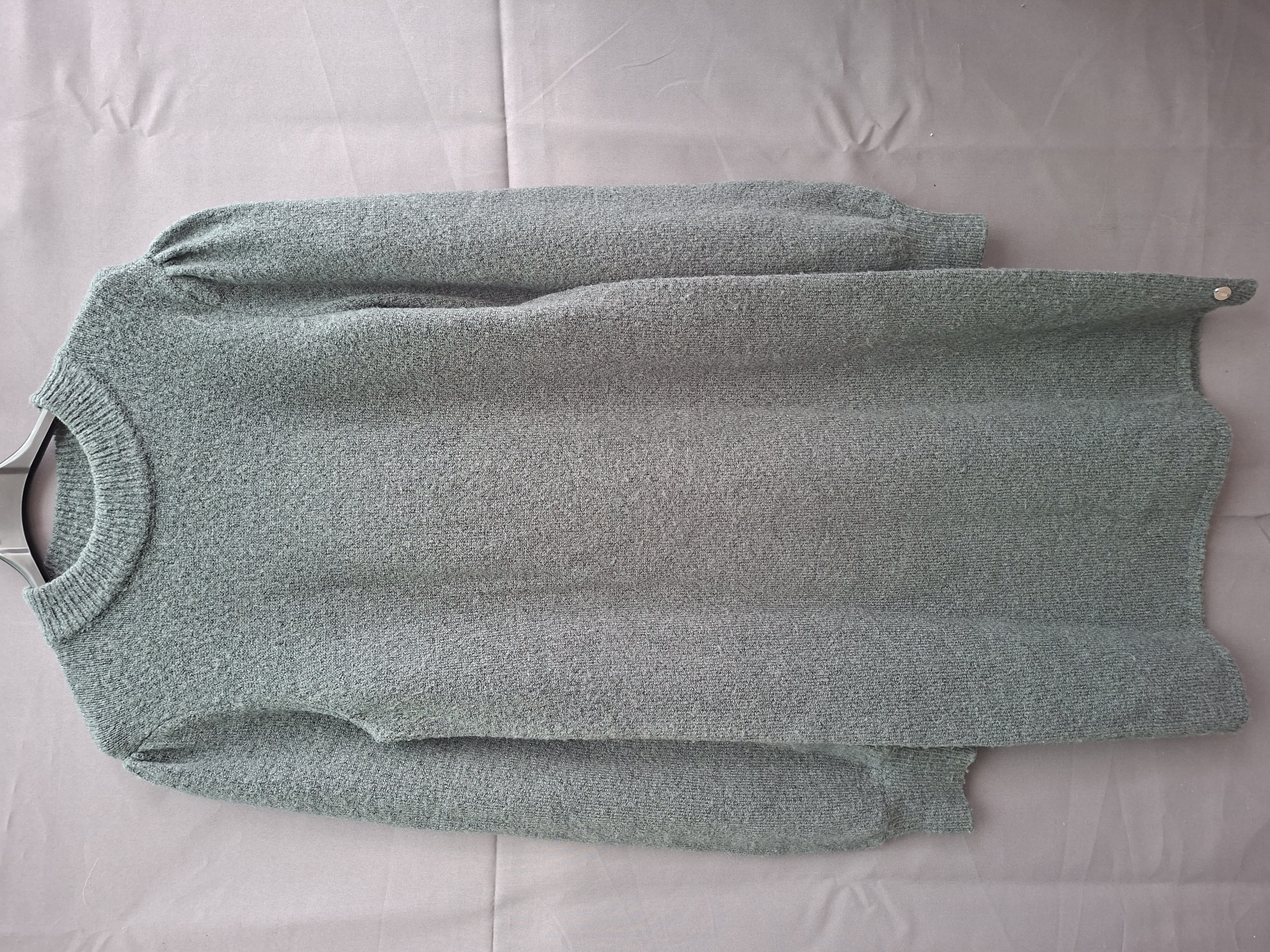 Cotton Club gebreide jurk donkergroen olijfachtig mock neck pofmouwen maat XS