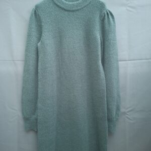 Cotton Club gebreide jurk donkergroen olijfachtig mock neck pofmouwen maat XS