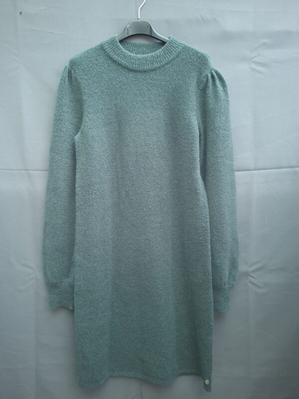 Cotton Club gebreide jurk donkergroen olijfachtig mock neck pofmouwen maat XS