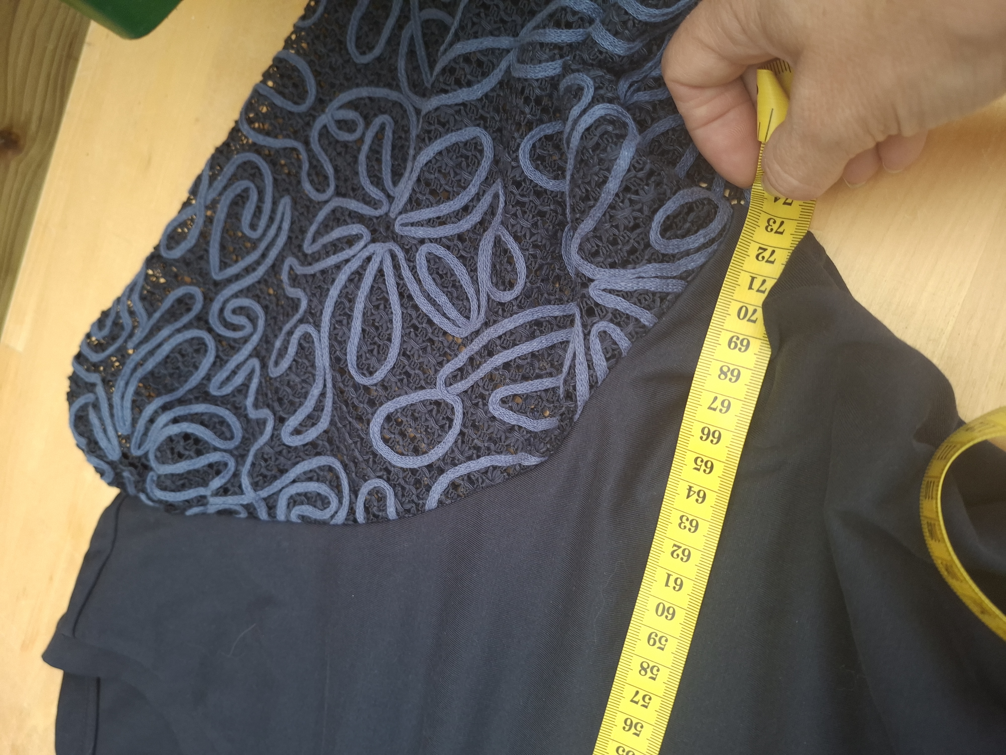 MS Mode t-shirt donkerblauw met kant mouwen en borduursel maat 3XL