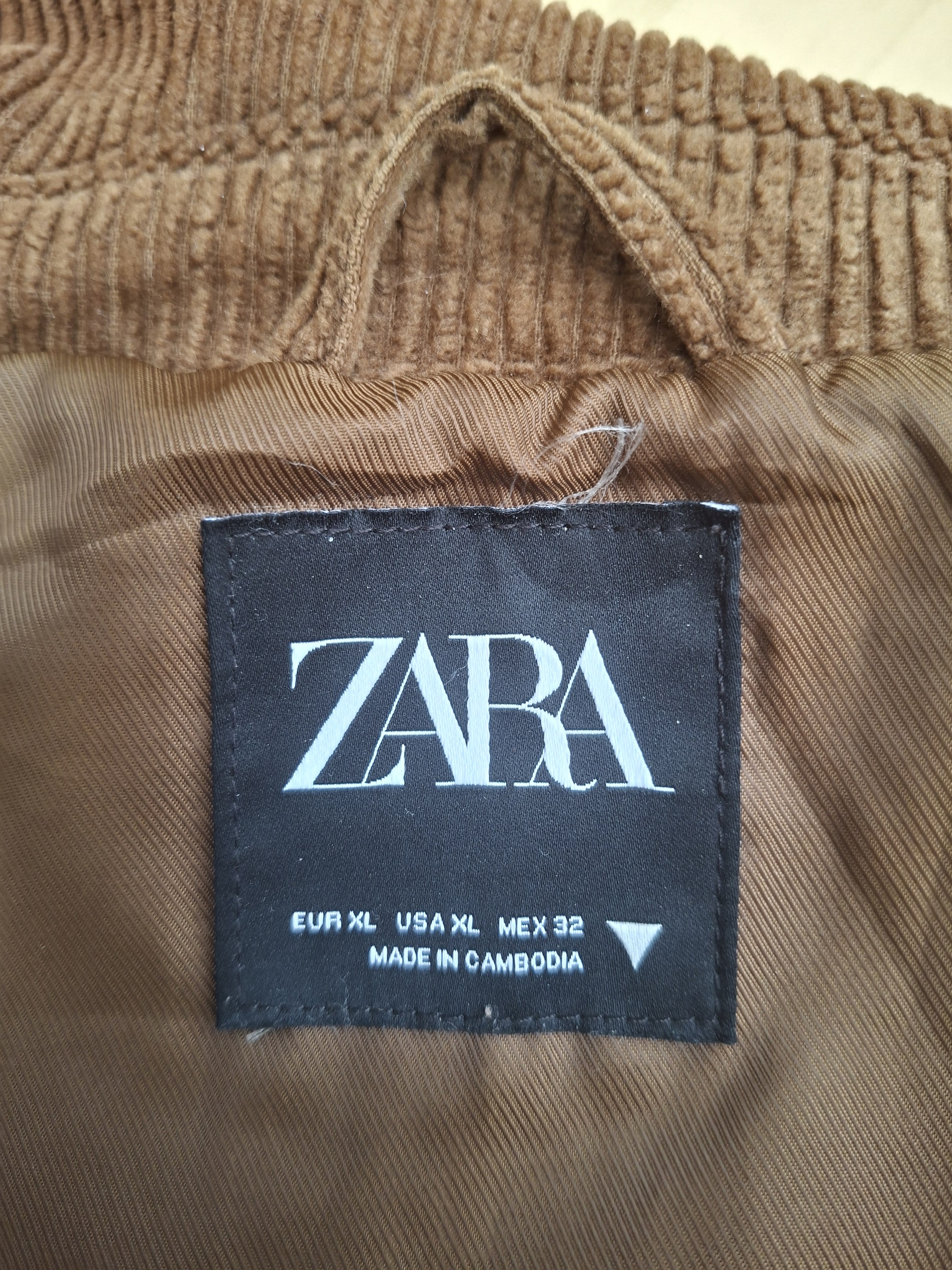 Zara corduroy jasje cognac ribfluweel ritssluiting maat XL