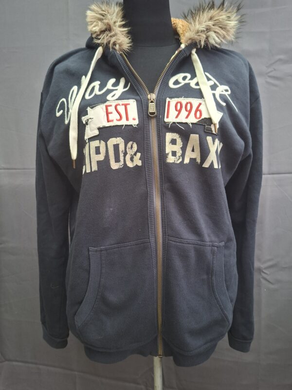 Cipo and Baxx hoodie vest marineblauw sherpa voering nep bont capuchon maat XXL