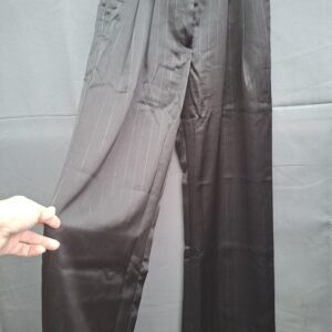 C&A wide leg broek zwart krijtstreep satijnlook hoge taille maat 36