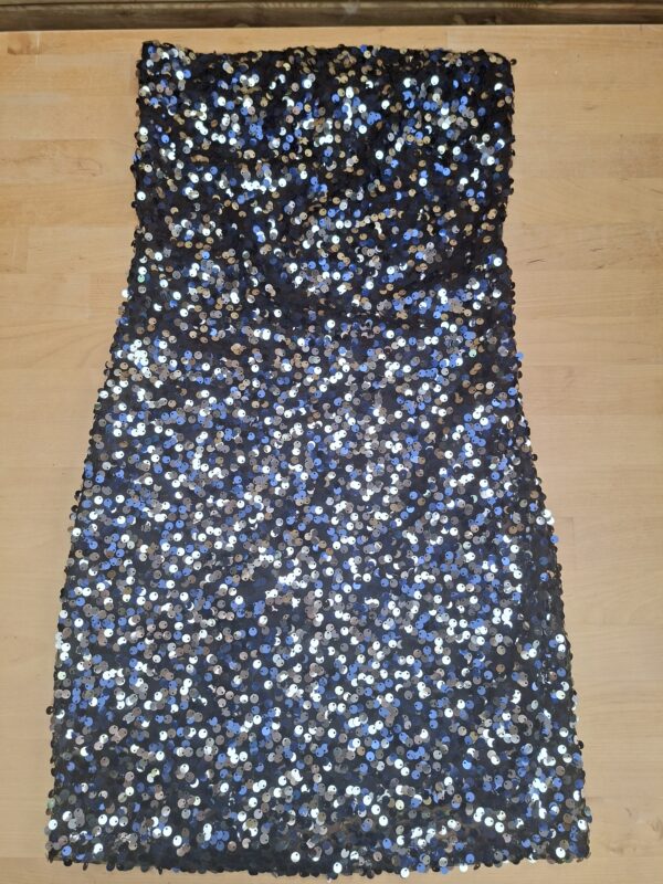 Vila Clothes strapless paillettenjurkje donkerblauw maat XS