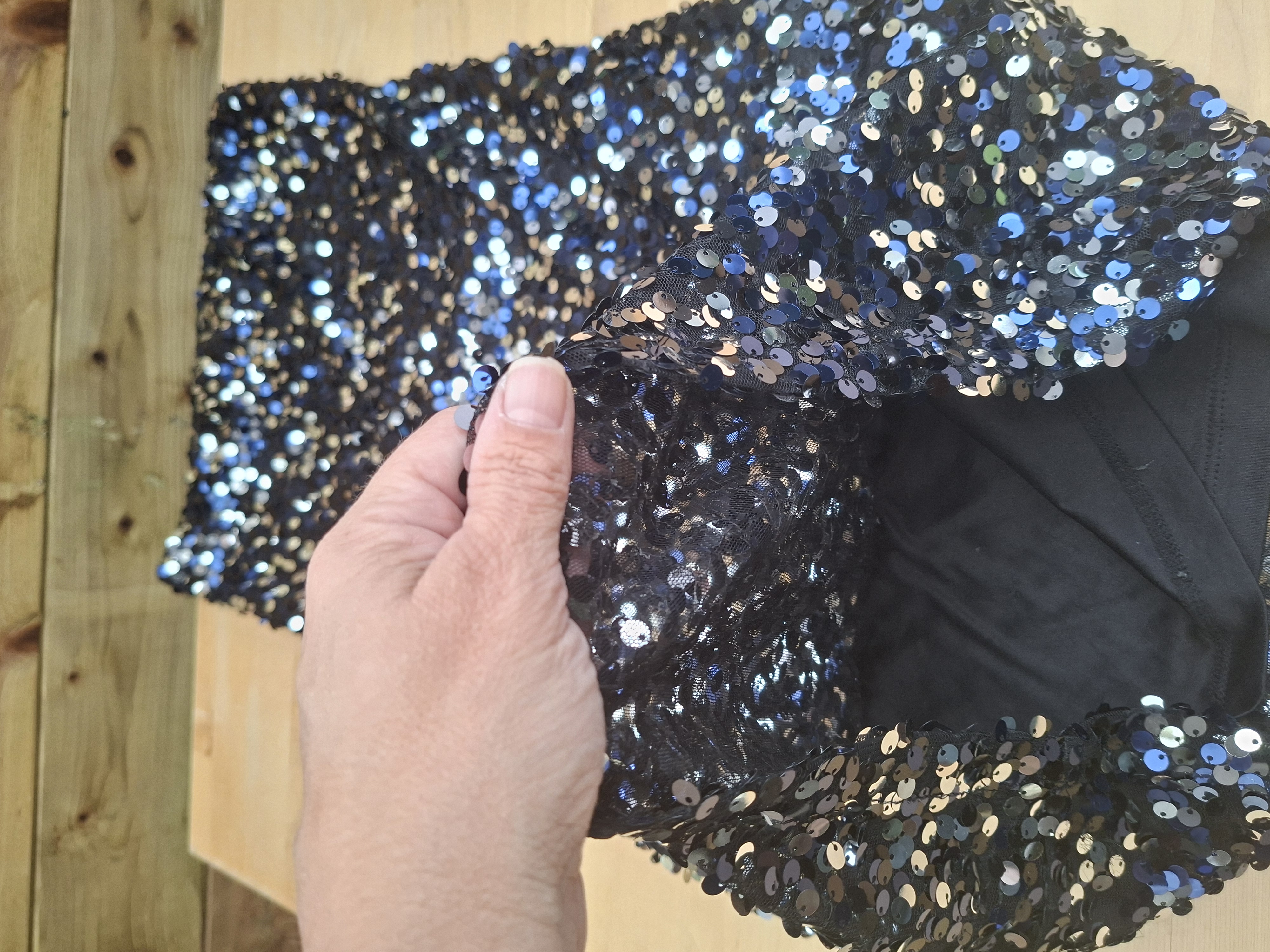 Vila Clothes strapless paillettenjurkje donkerblauw maat XS