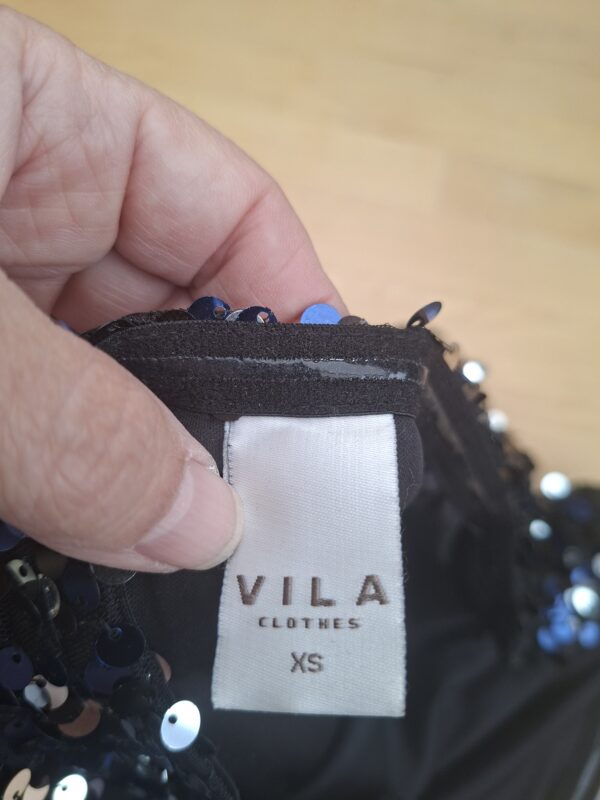 Vila Clothes strapless paillettenjurkje donkerblauw maat XS