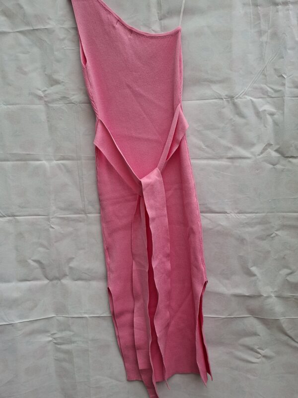 Giorgia roze ribgebreide one-shoulder jurk bindlinten S/M nieuw met label
