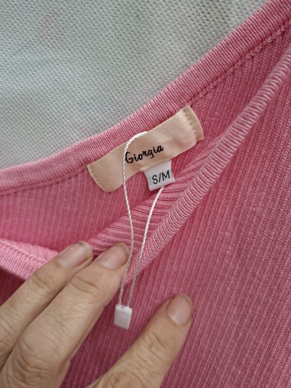 Giorgia roze ribgebreide one-shoulder jurk bindlinten S/M nieuw met label