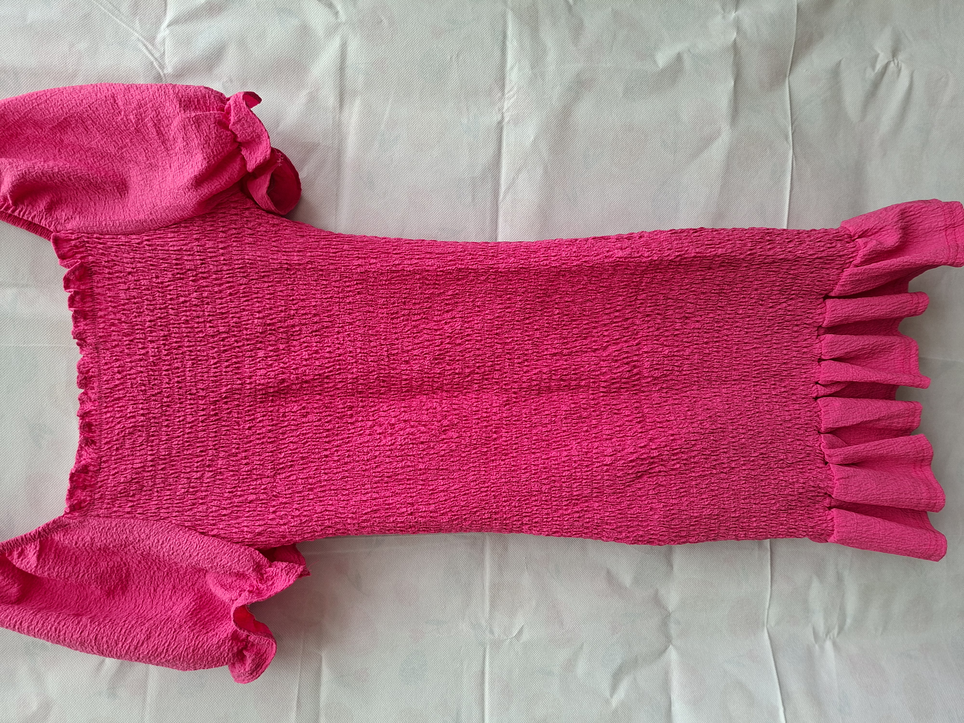 My Queen fuchsia roze mini-jurk vierkante hals pofmouwen