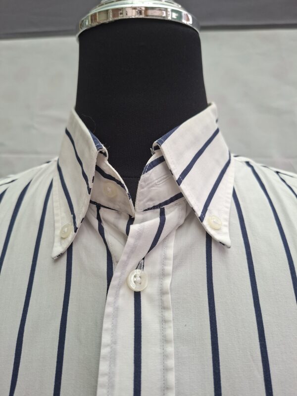 20260704_174246 McGregor Heren Overhemd Korte Mouw Wit Navy Gestreept Maat L