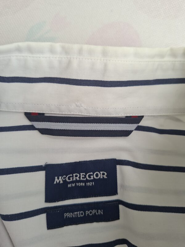 20260704_174318 McGregor Heren Overhemd Korte Mouw Wit Navy Gestreept Maat L