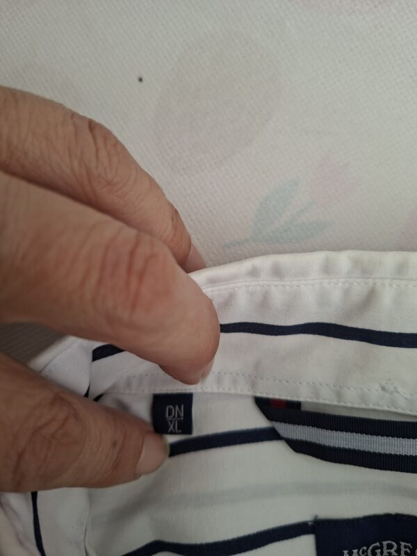 20260704_174323 McGregor Heren Overhemd Korte Mouw Wit Navy Gestreept Maat L